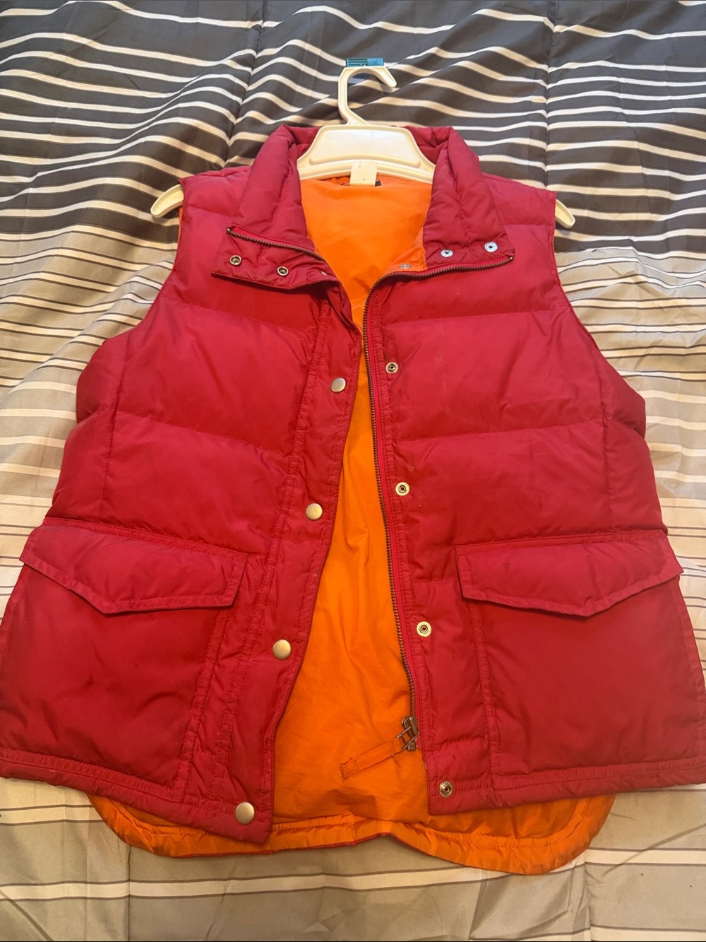 J. Crew Red and Orange Quilted Vest